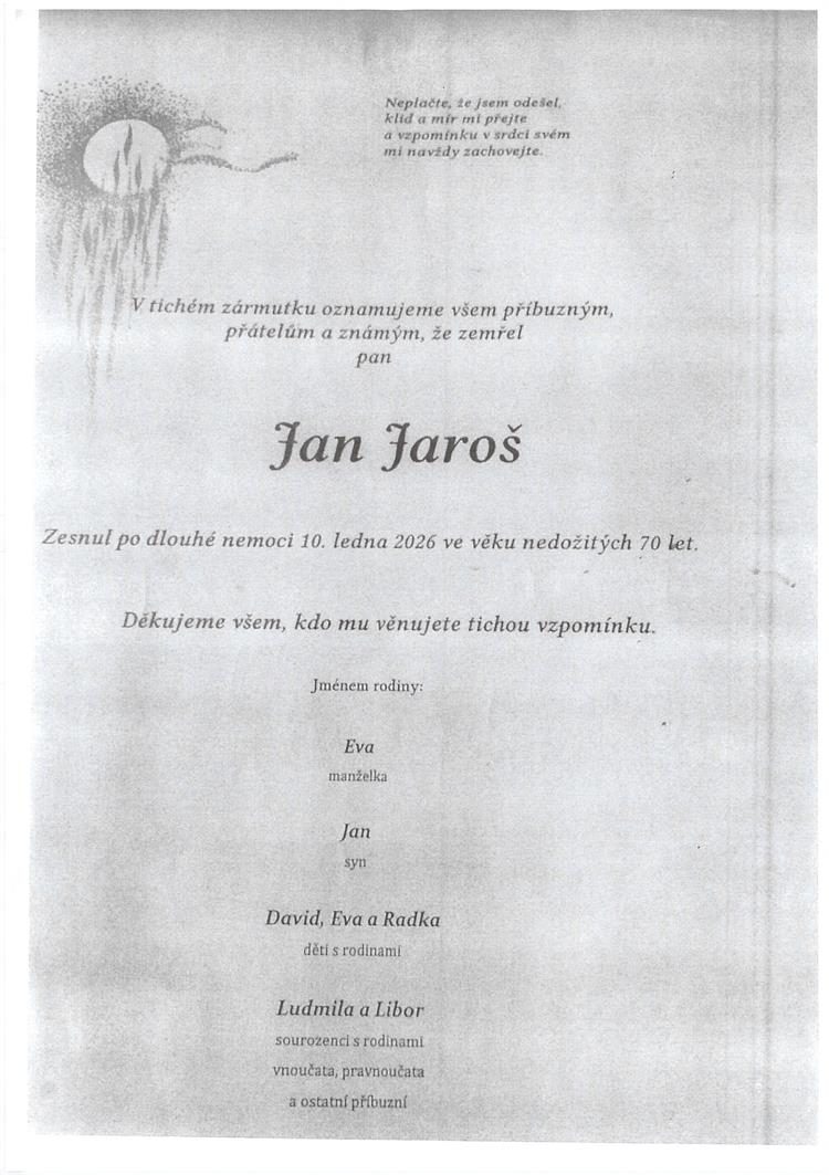 Smuteční oznámení – Jan Jaroš
