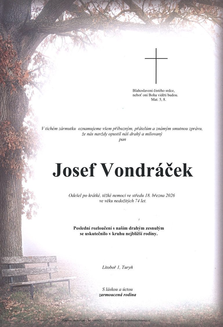 Smuteční oznámení – Josef Vondráček