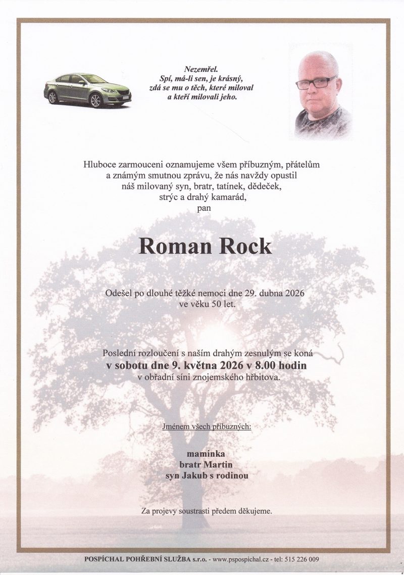 Smuteční oznámení – Roman Rock