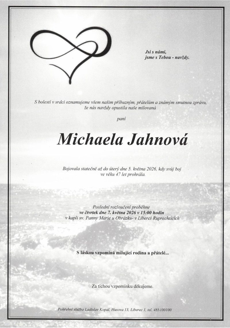 Smuteční oznámení – Michaela Jahnová