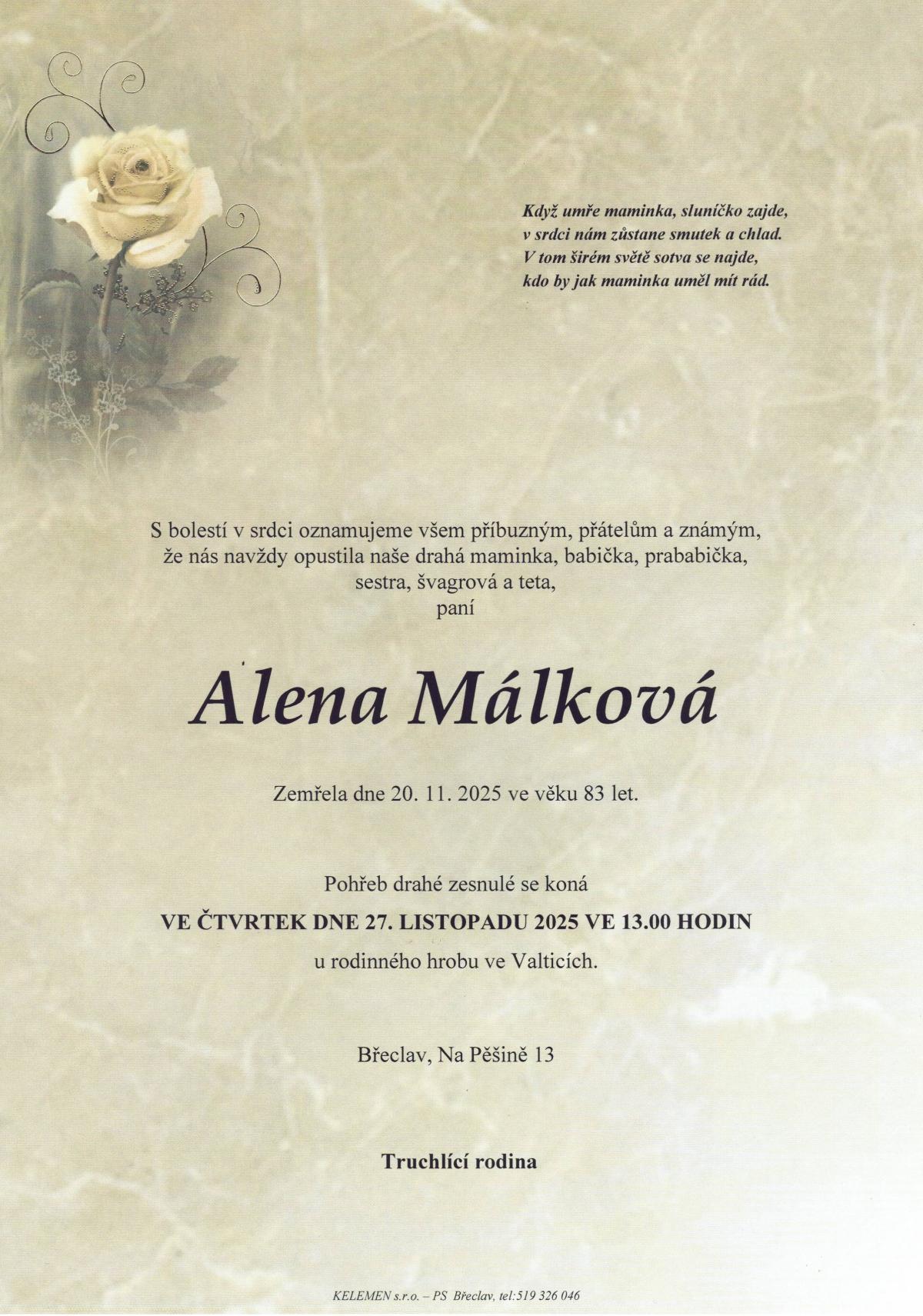 Smuteční oznámení – Alena Málková
