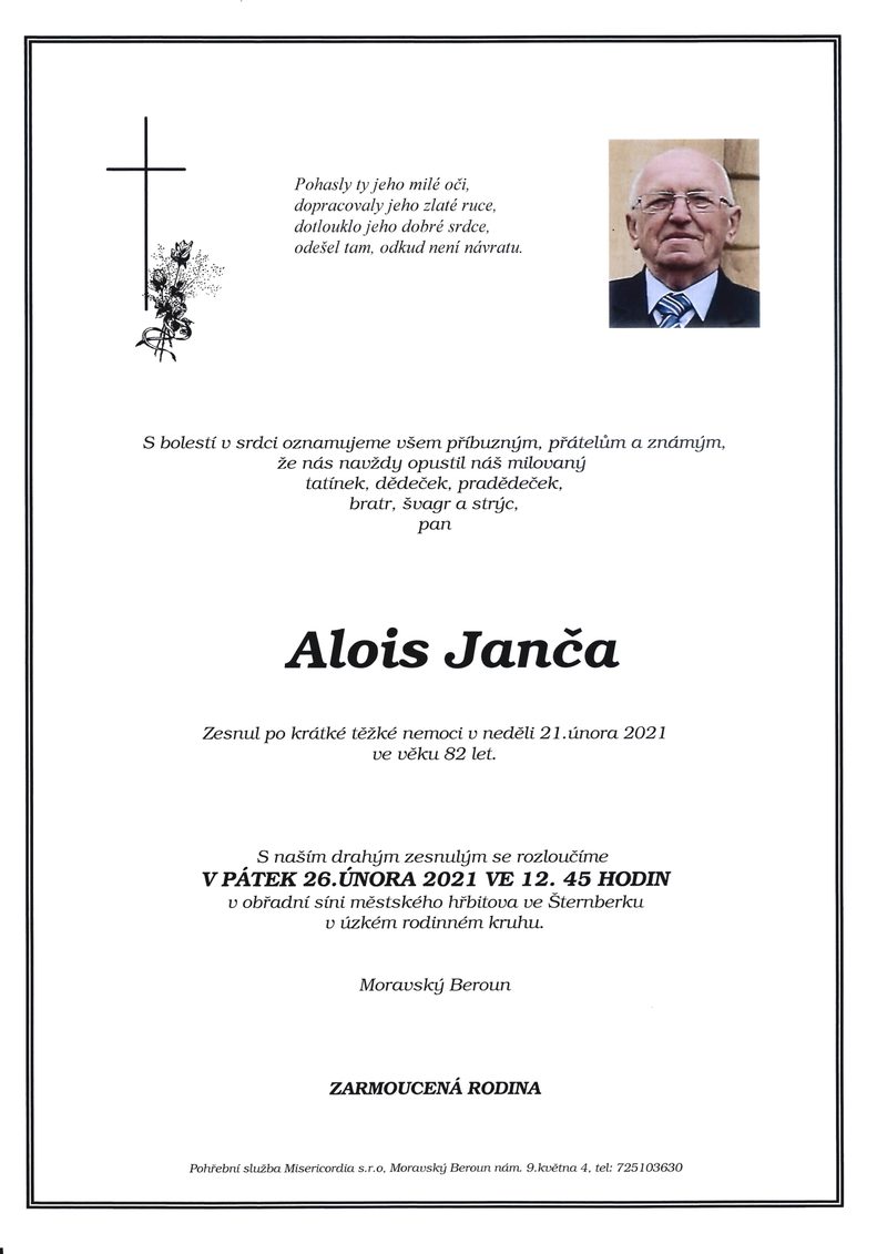 Smuteční oznámení – Alois Janča