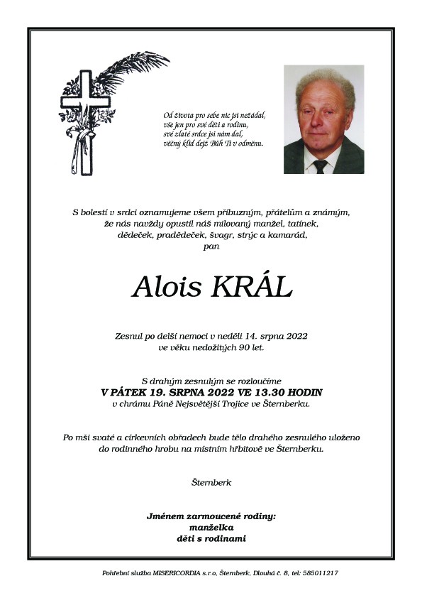 Smuteční oznámení – Alois Král