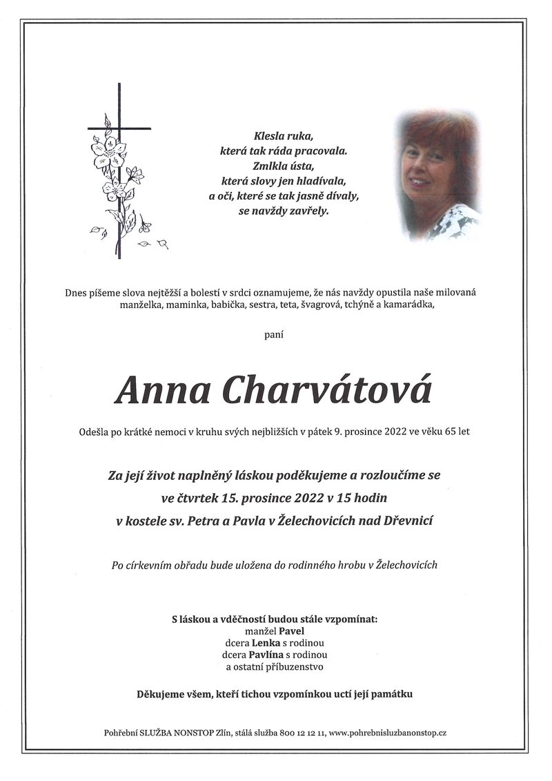 Smuteční oznámení – Anna Charvátová