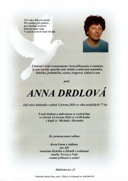 Smuteční oznámení – Anna Drdlová