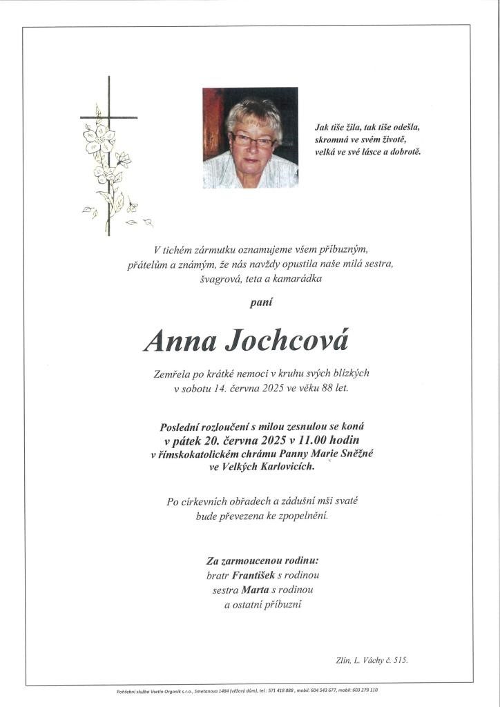 Smuteční oznámení – Anna Jochcová