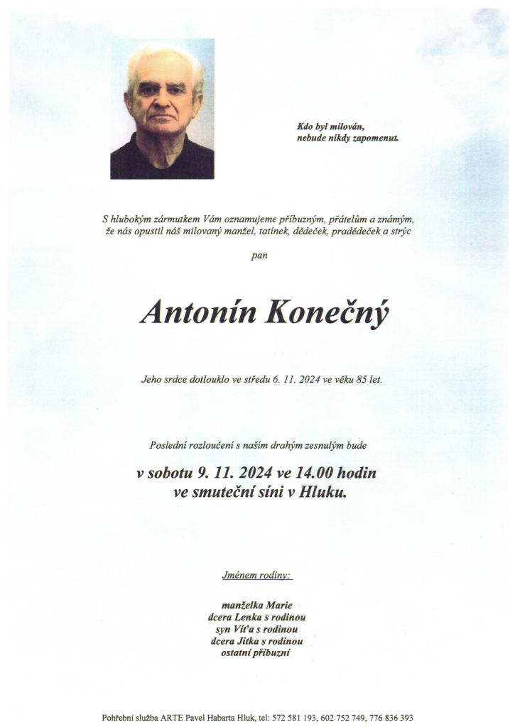 Smuteční oznámení – Antonín Konečný