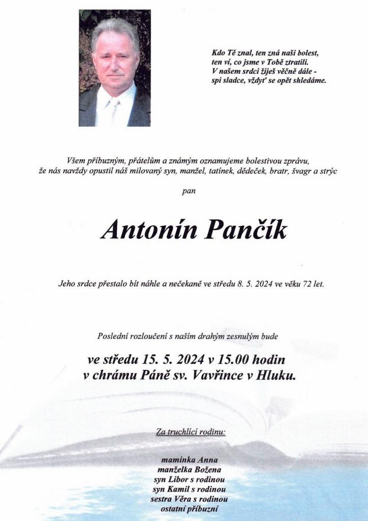 Smuteční oznámení – Antonín Pančík