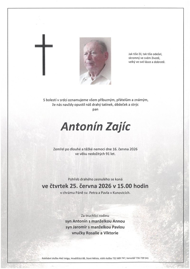 Smuteční oznámení – Antonín Zajíc