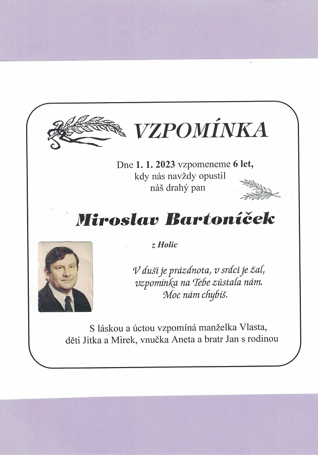 Smuteční oznámení – Bartonicek
