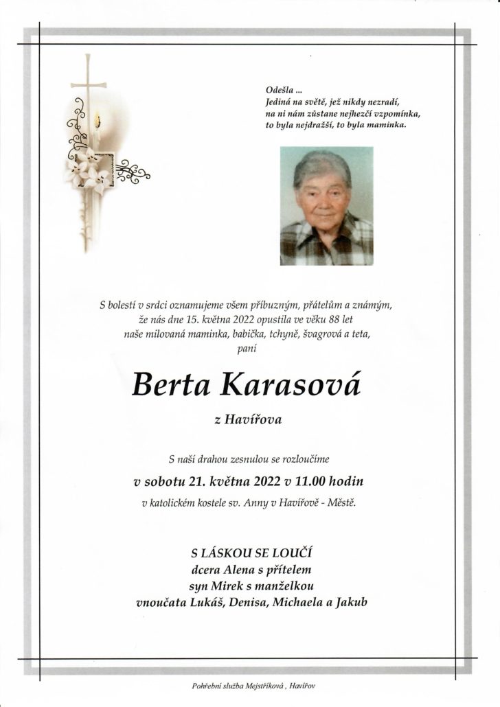 Smuteční oznámení – Berta Karasová