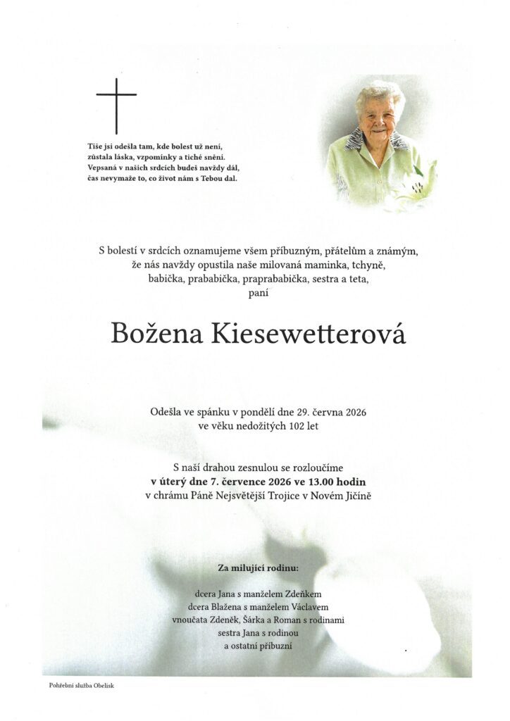 Smuteční oznámení – Božena Kiesewetterová