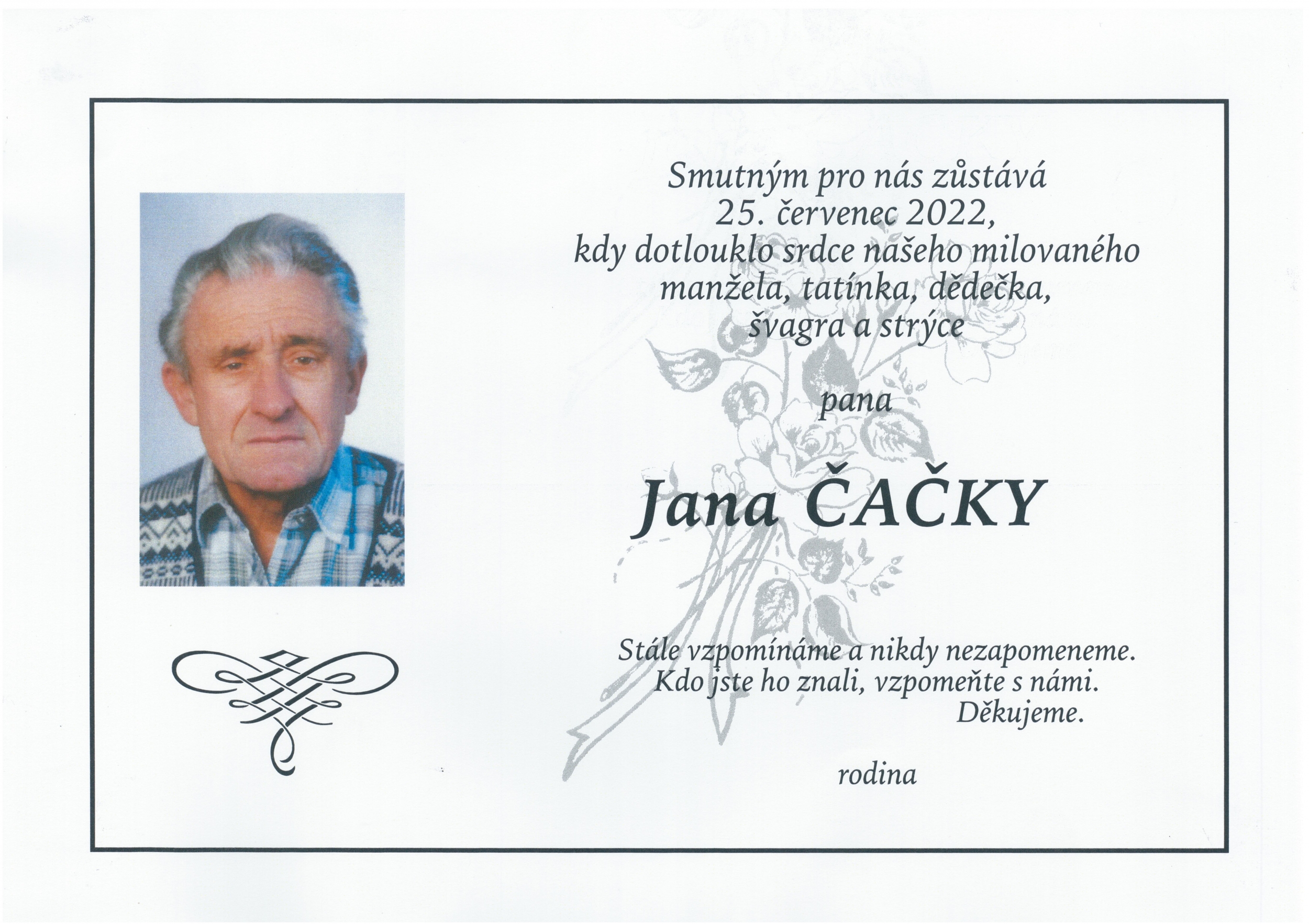 Smuteční oznámení – Cacka Jan