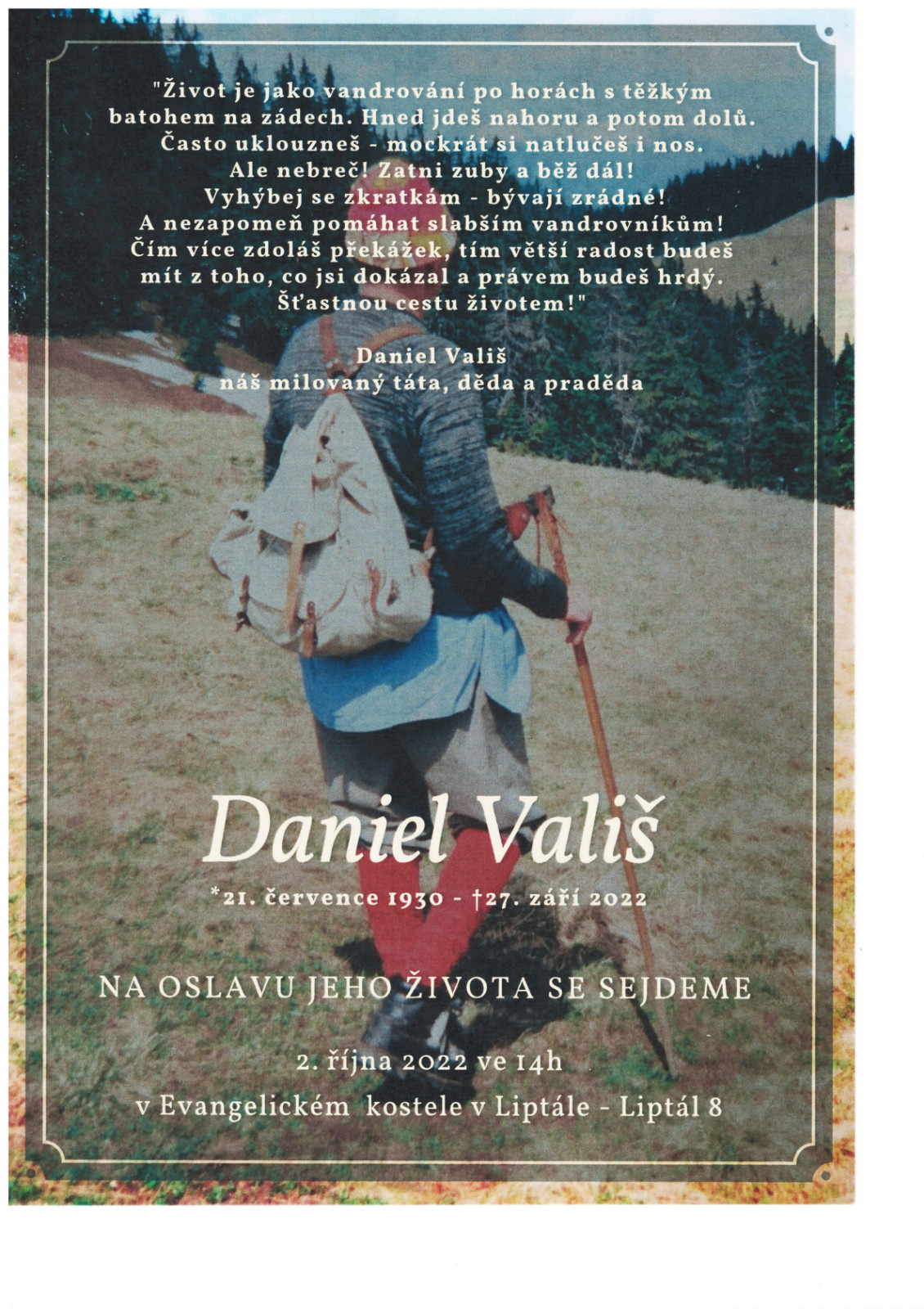 Smuteční oznámení – Daniel Valis