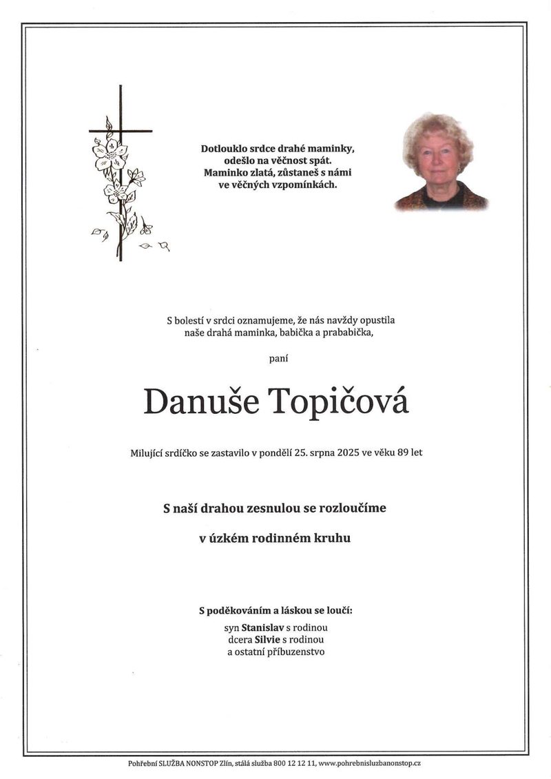 Smuteční oznámení – Danuše Topičová