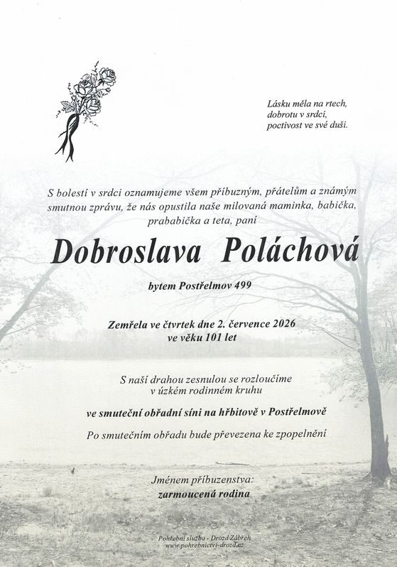 Smuteční oznámení – Dobroslava Poláchová.