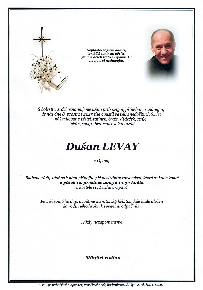 Smuteční oznámení – Dušan Levay