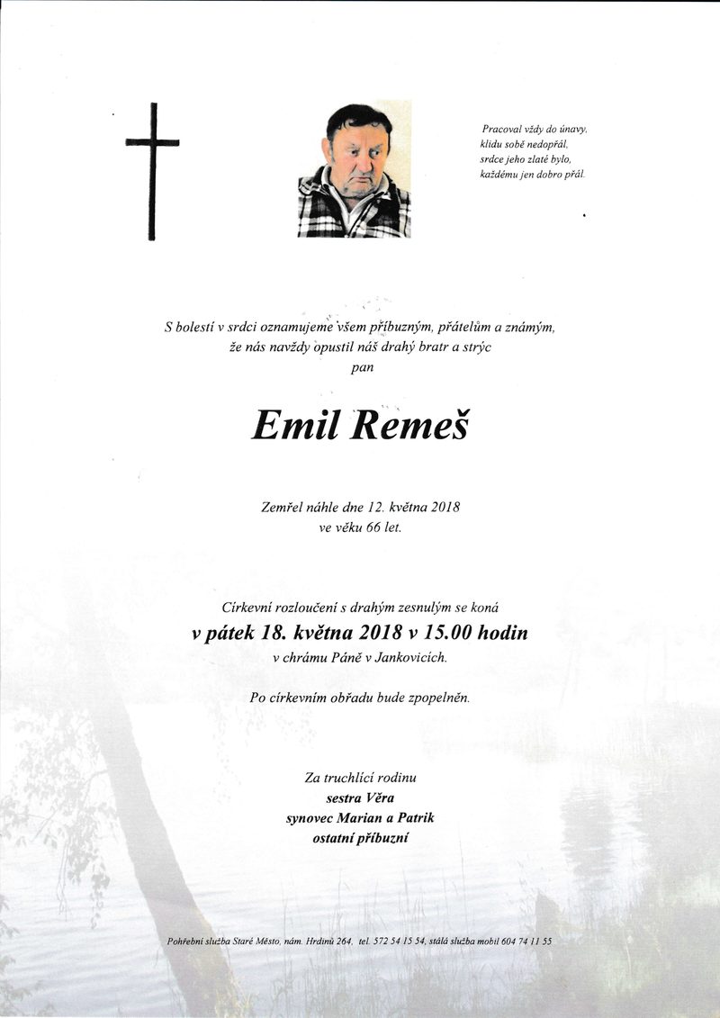Smuteční oznámení – Emil Remes