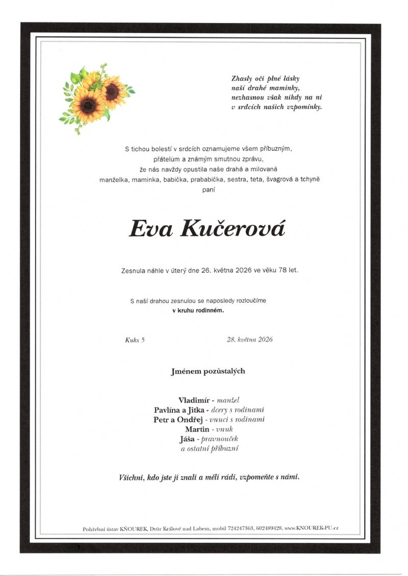 Smuteční oznámení – Eva Kučerová