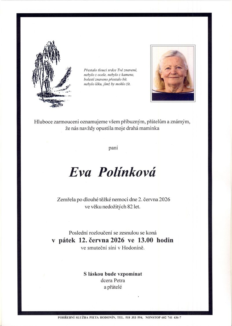 Smuteční oznámení – Eva Polinková