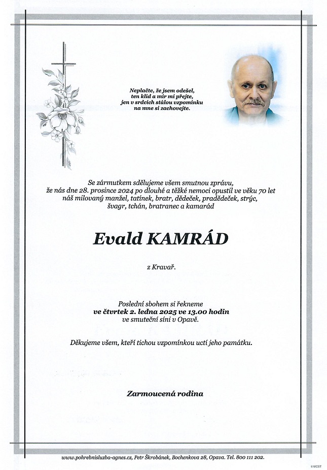 Smuteční oznámení – Evald Kamrád