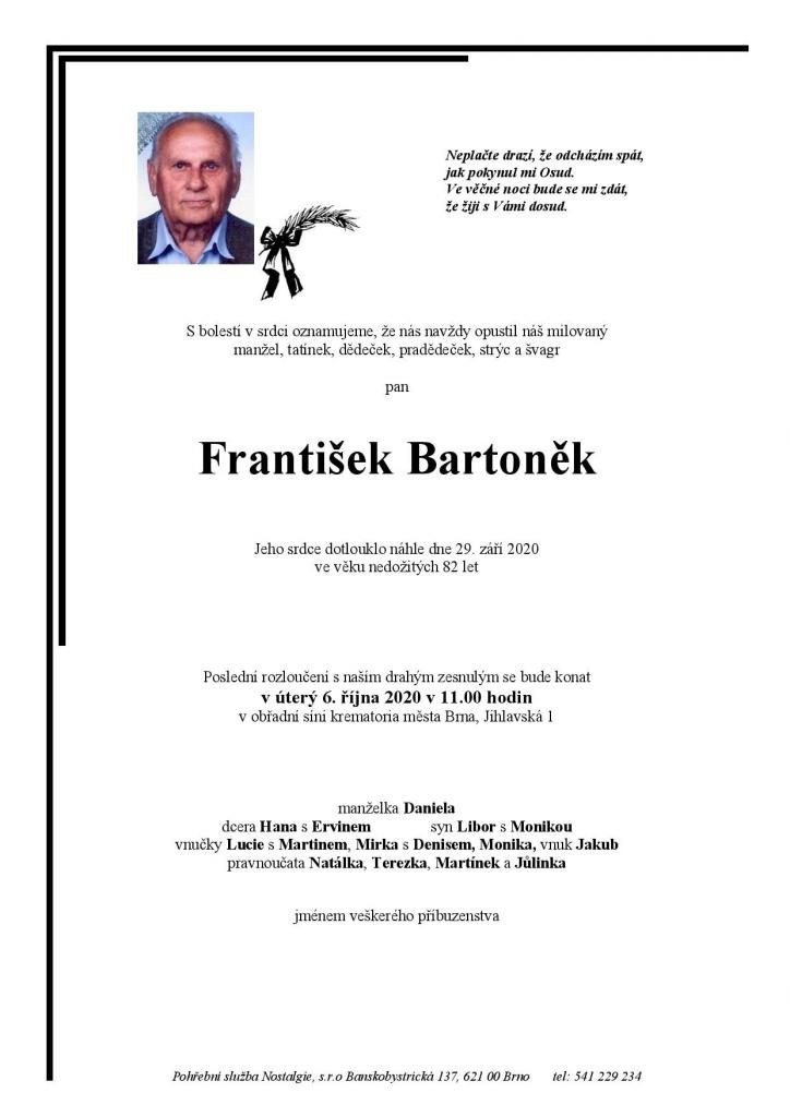 Smuteční oznámení – František Bartoněk