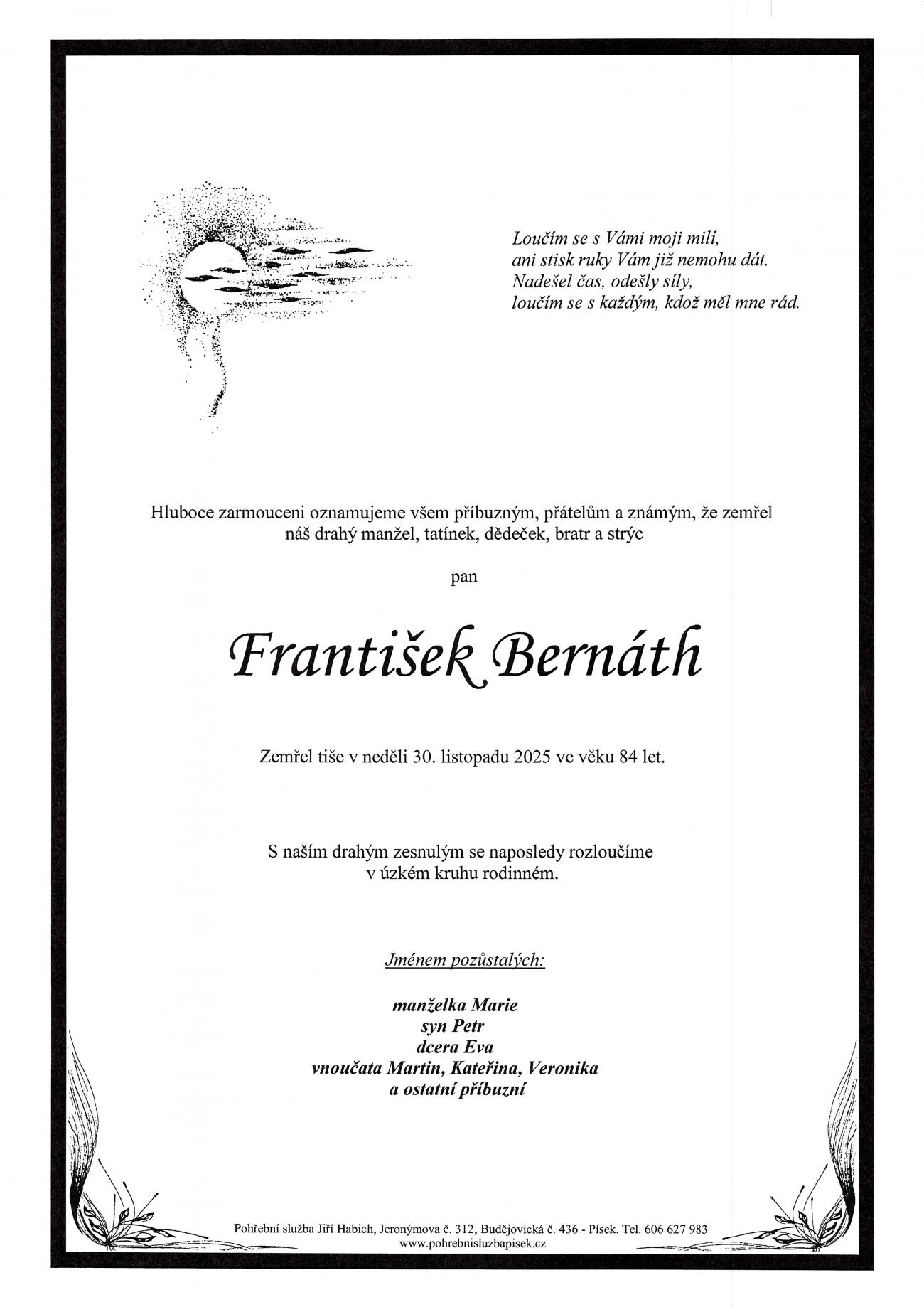 Smuteční oznámení – František Bernáth
