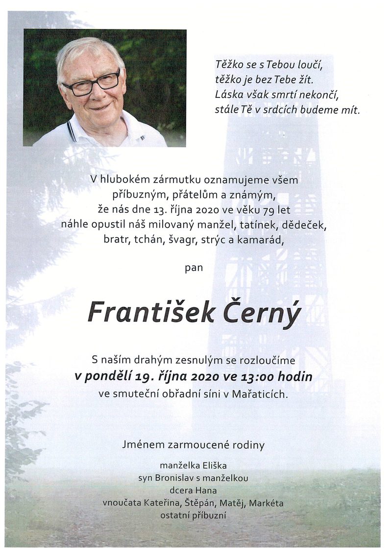 Smuteční oznámení – František Černý