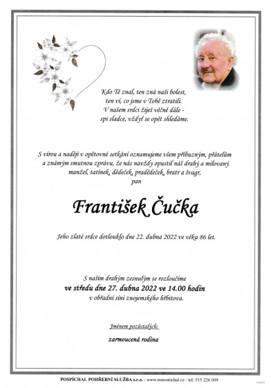 Smuteční oznámení – Frantisek Cucka