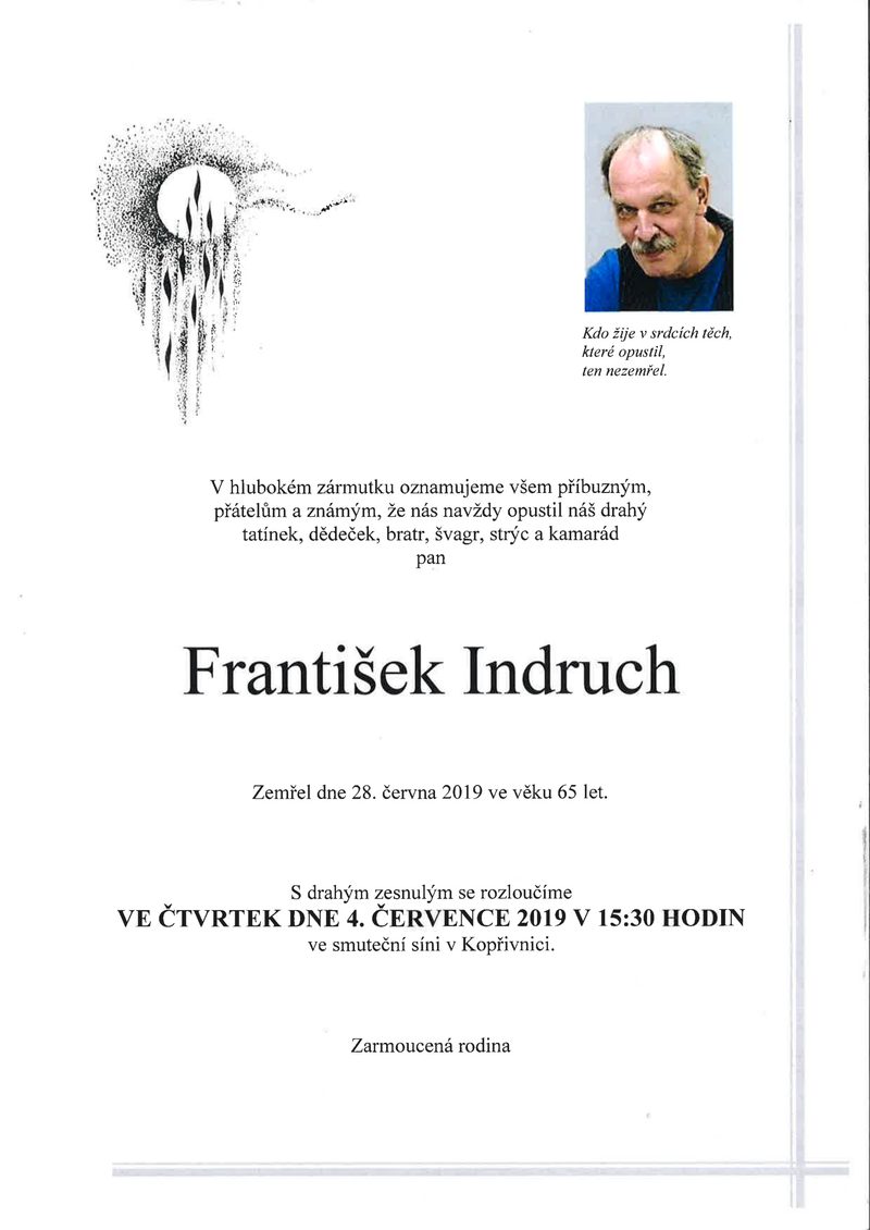 Smuteční oznámení – Frantisek Indruch