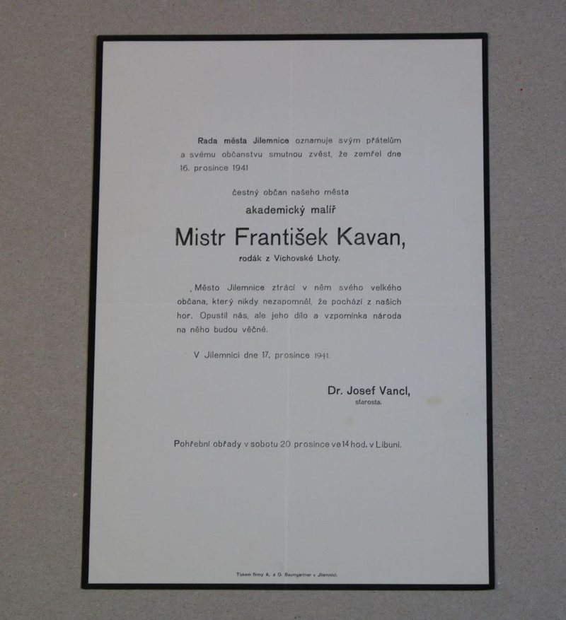 Smuteční oznámení – Frantisek Kavan
