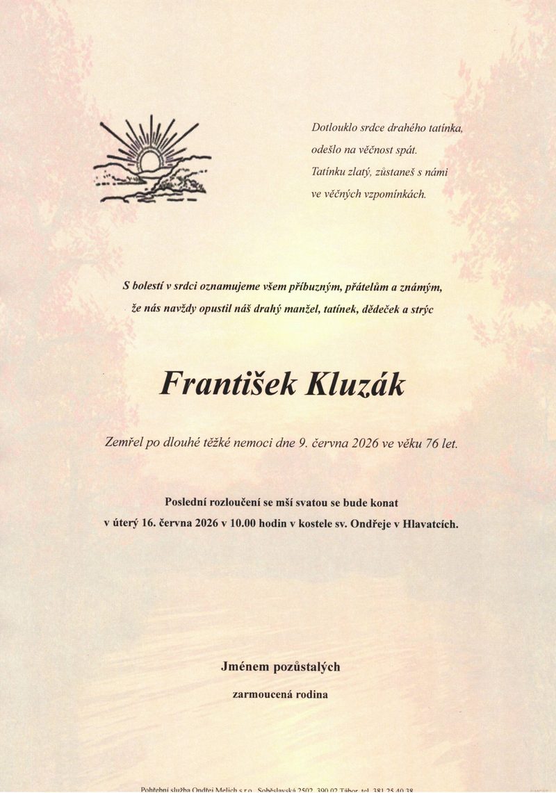 Smuteční oznámení – František Kluzák