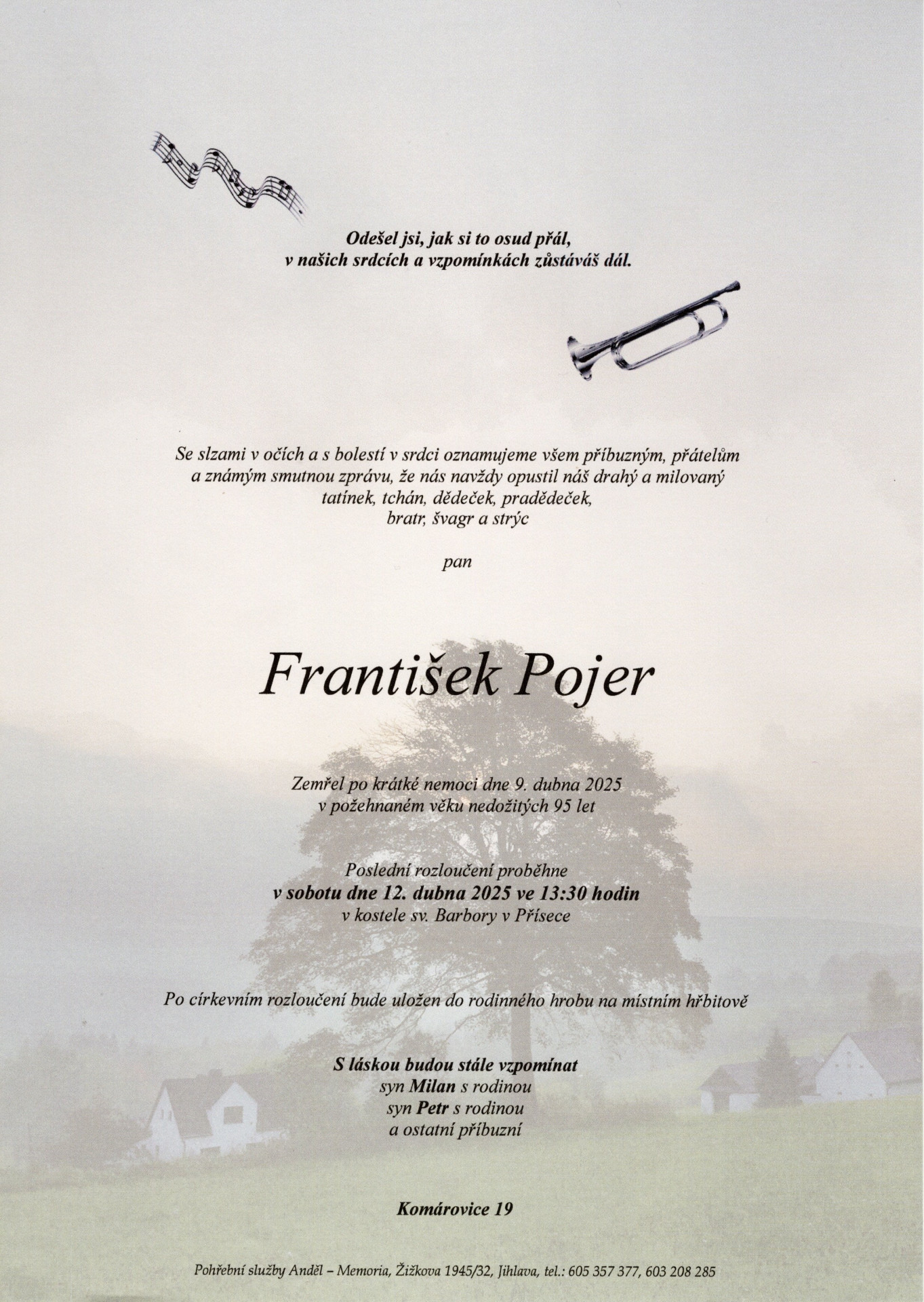 Smuteční oznámení – Ing. František Pojer