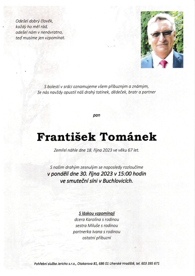 Smuteční oznámení – František Tománek