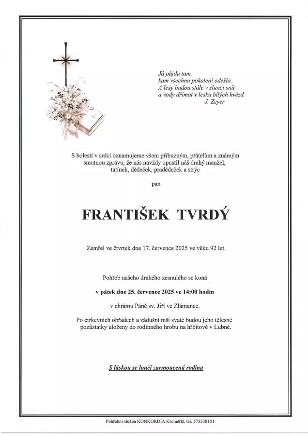 Smuteční oznámení – František Tvrdý