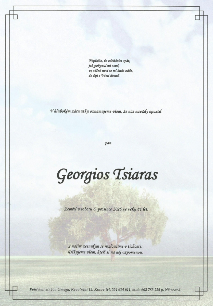 Smuteční oznámení – Georgios Tsiaras