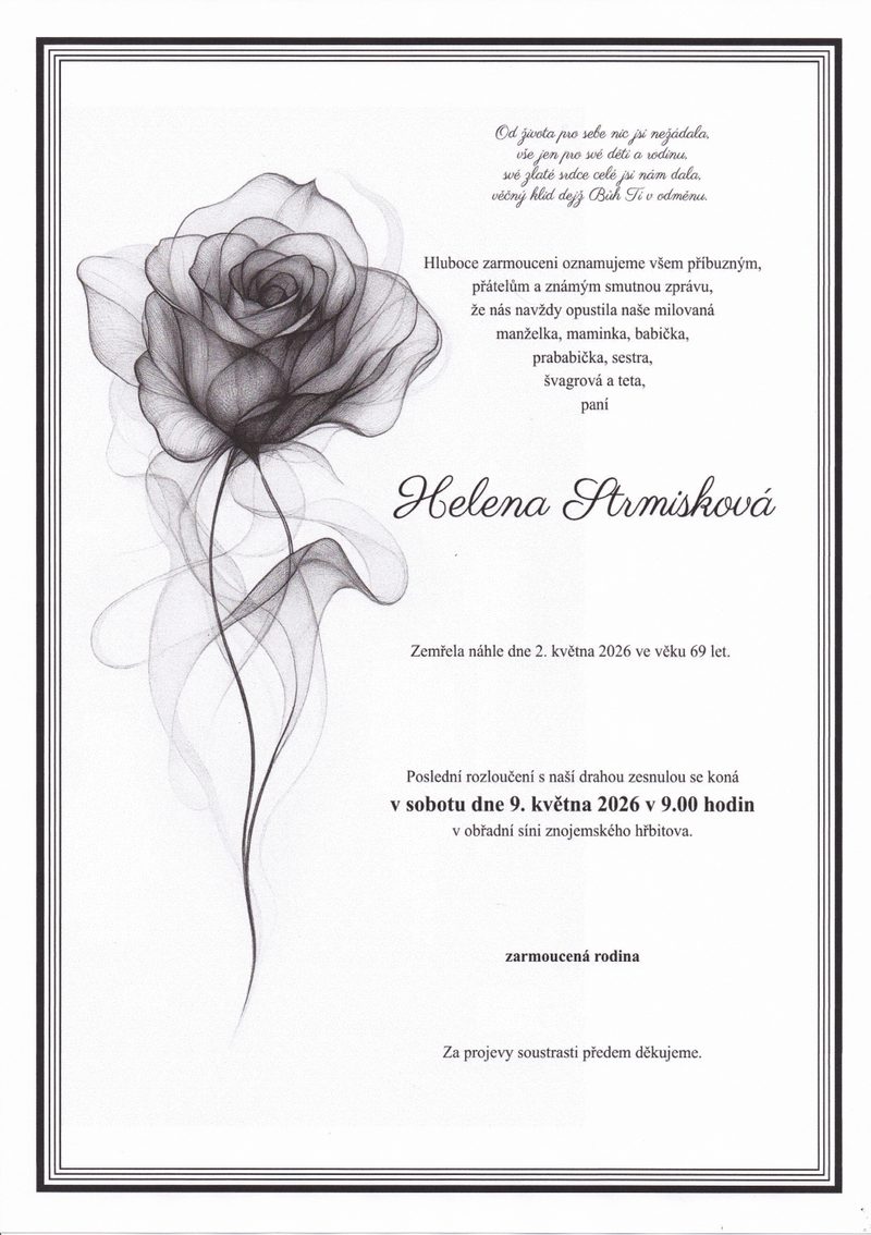 Smuteční oznámení – Helena Strmisková