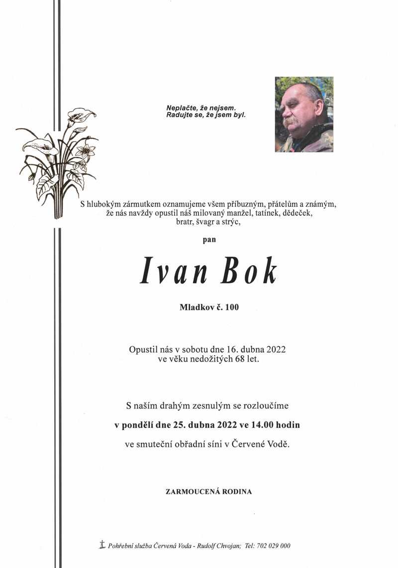 Smuteční oznámení – Ivan Bok