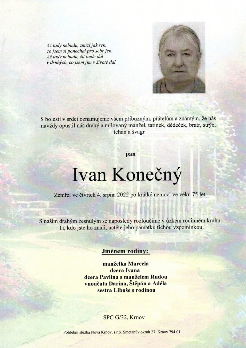 Smuteční oznámení – Ivan Konečný