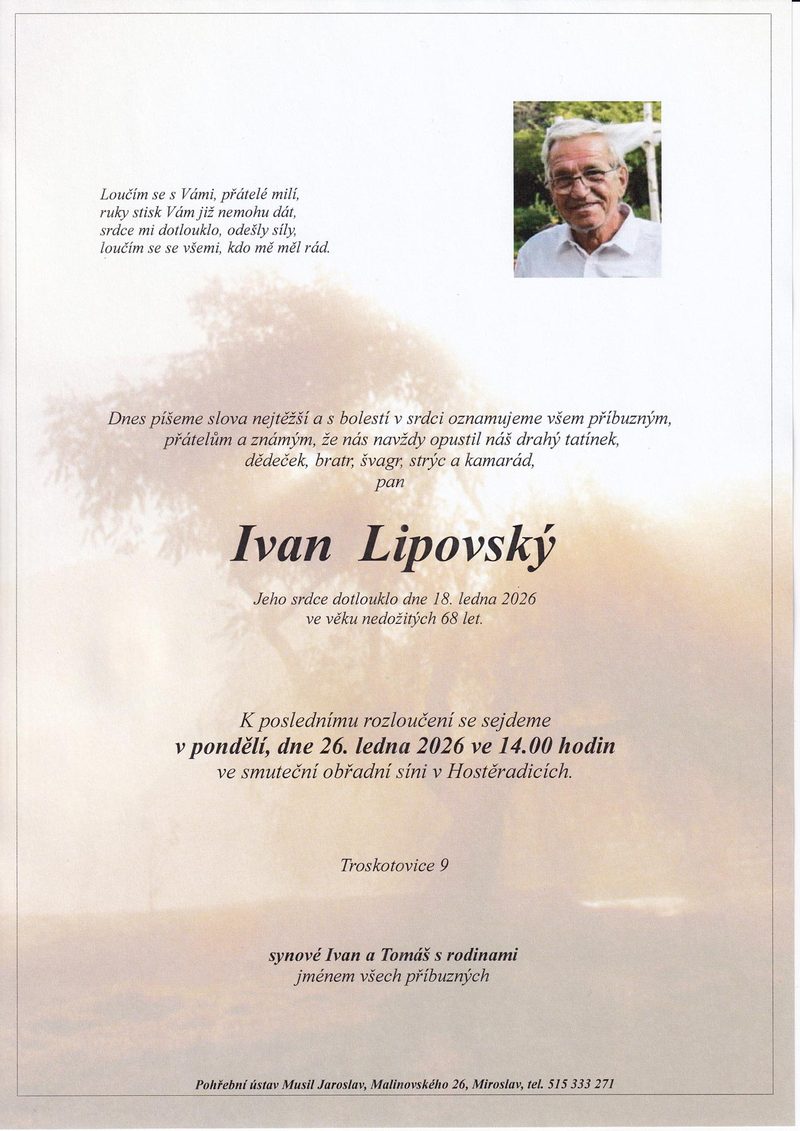 Smuteční oznámení – Ivan Lipovský