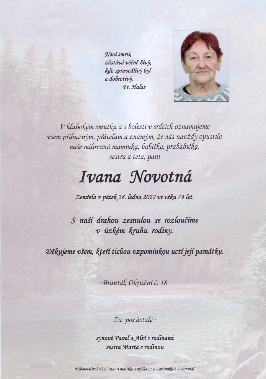 Smuteční oznámení – Ivana Novotná