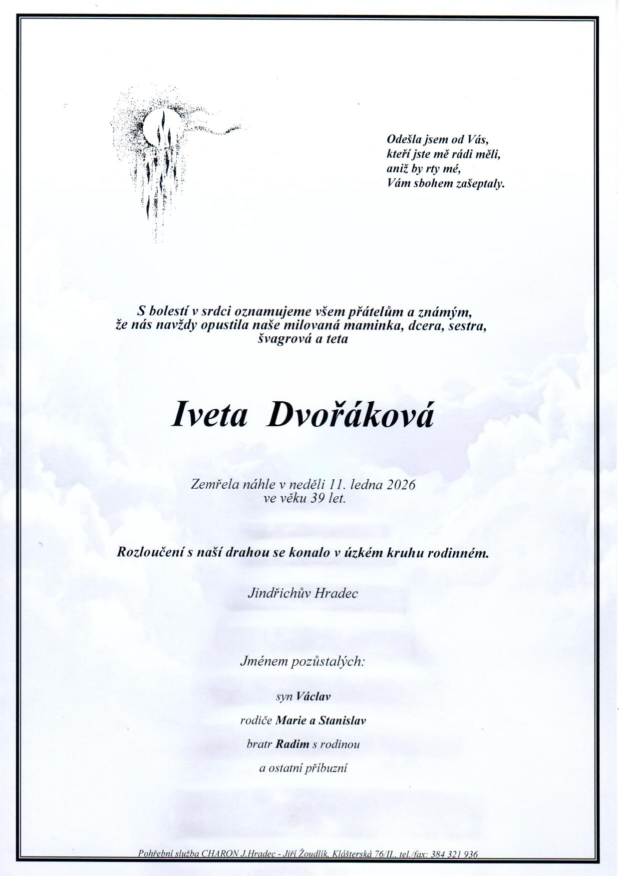 Smuteční oznámení – Iveta Dvořáková
