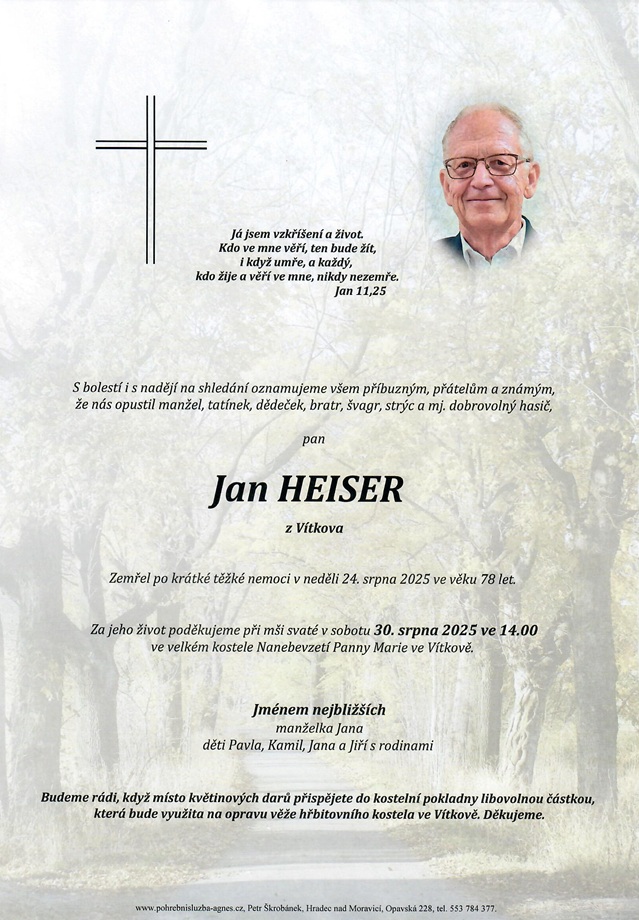 Smuteční oznámení – Jan Heiser