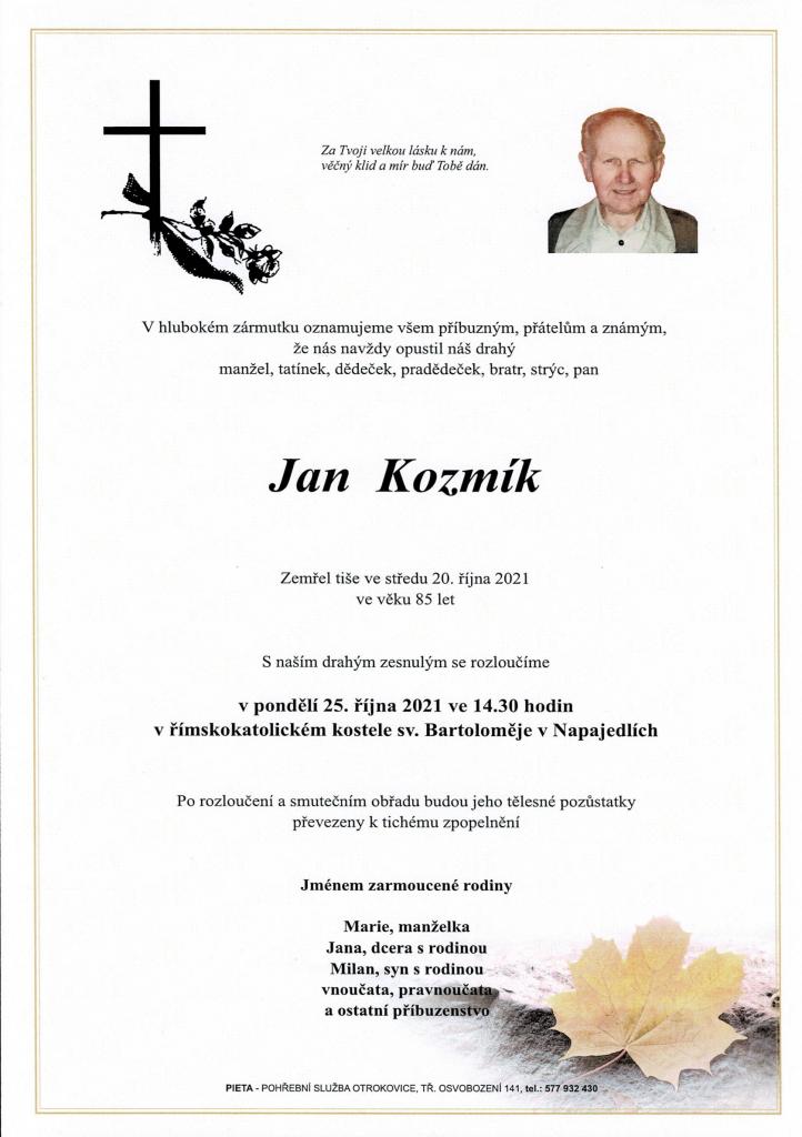 Smuteční oznámení – Jan Kozmík