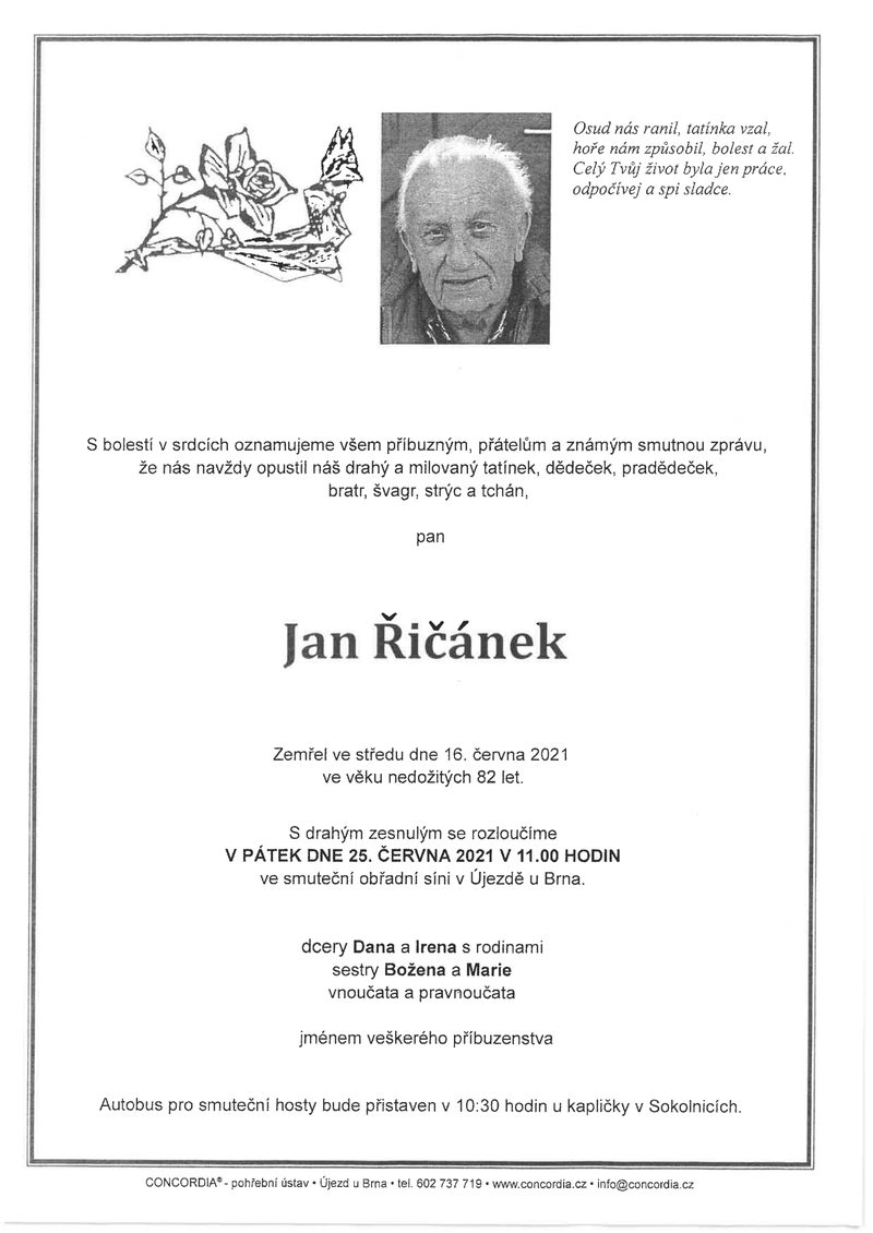 Smuteční oznámení – Jan Ricanek