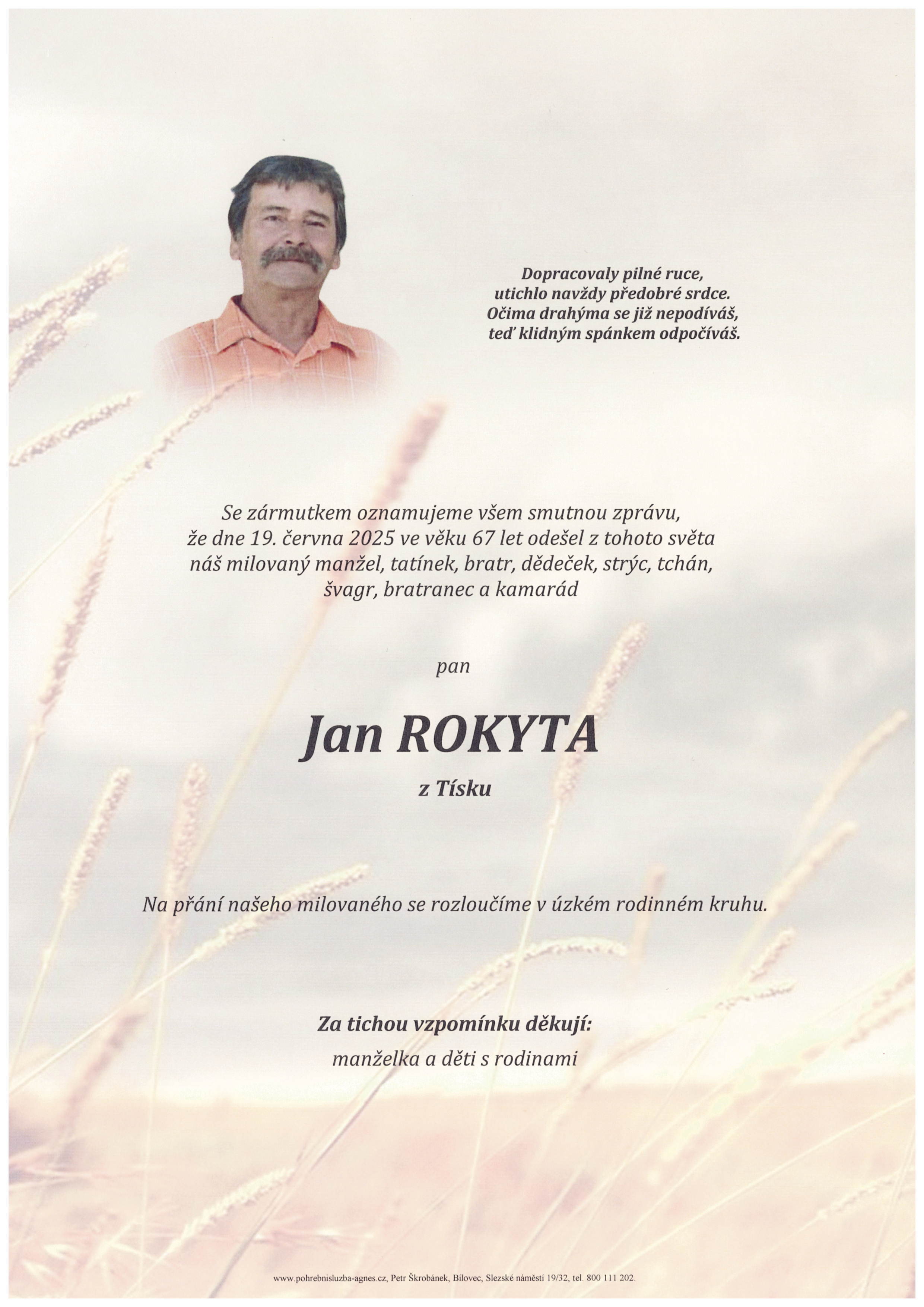 Smuteční oznámení – Jan Rokyta