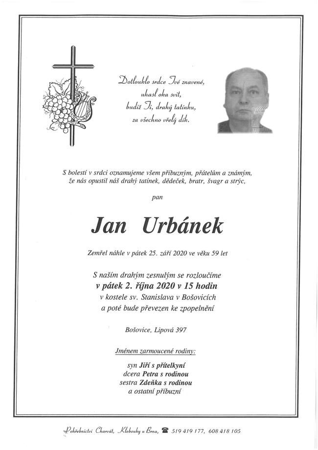 Smuteční oznámení – Jan Urbánek