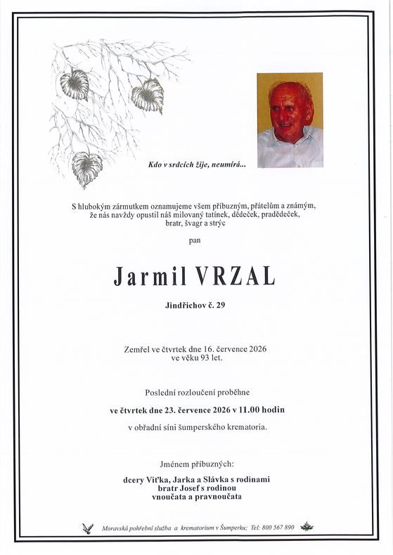 Smuteční oznámení – Jarmil VRZAL
