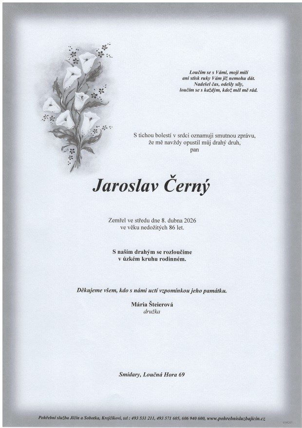 Smuteční oznámení – Jaroslav Černý