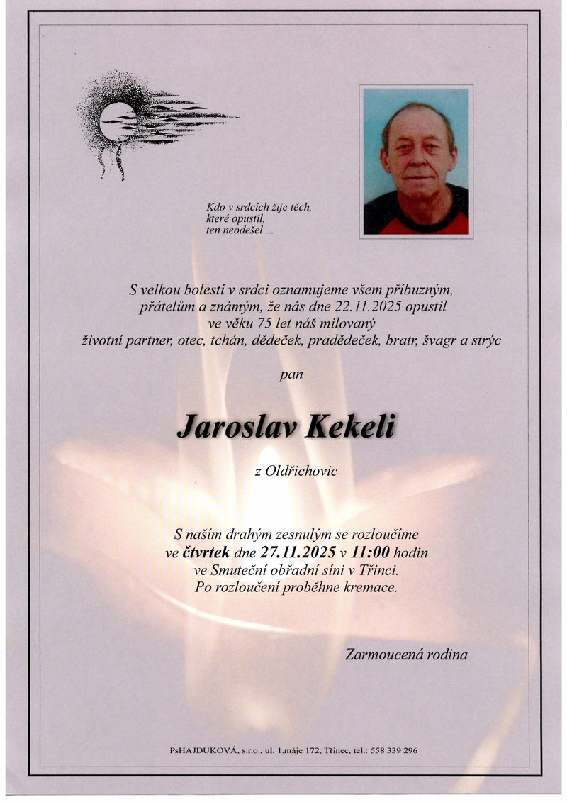 Smuteční oznámení – Jaroslav Kekeli
